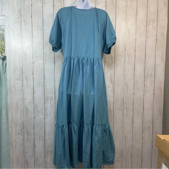 AMKOYAM Women's Puff Sleeve Tie Neck Swing Button Down Ruffle Maxi Dress… - Picture 5 of 9